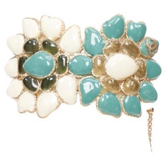 CHANEL 2014 Paris-Dubai floral gripoix gold-tone textured CC flowers cuff bangle