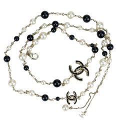 CHANEL 2014 Pearl & Black Beads CC Baroque Sautoir Necklace