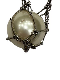 Chanel 2014 Pearl Pendant Necklace Silver Tone
