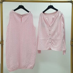 CHANEL 2014 Pink Cotton Dress Cardigan Suit Set