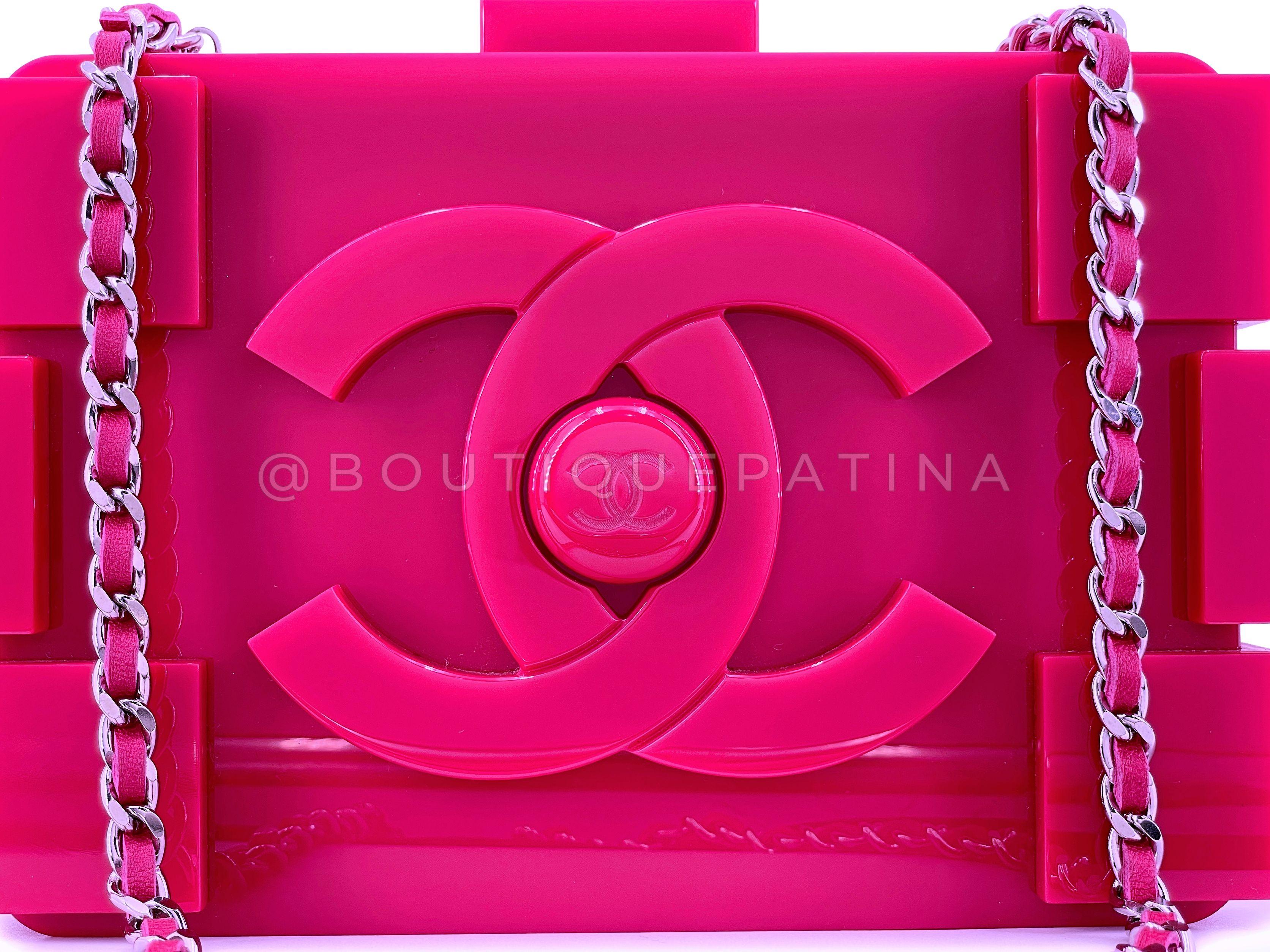 Chanel 2014 Pink Lego Brick Minaudière Plexiglass Clutch Shoulder Bag RHW 67522 For Sale 3