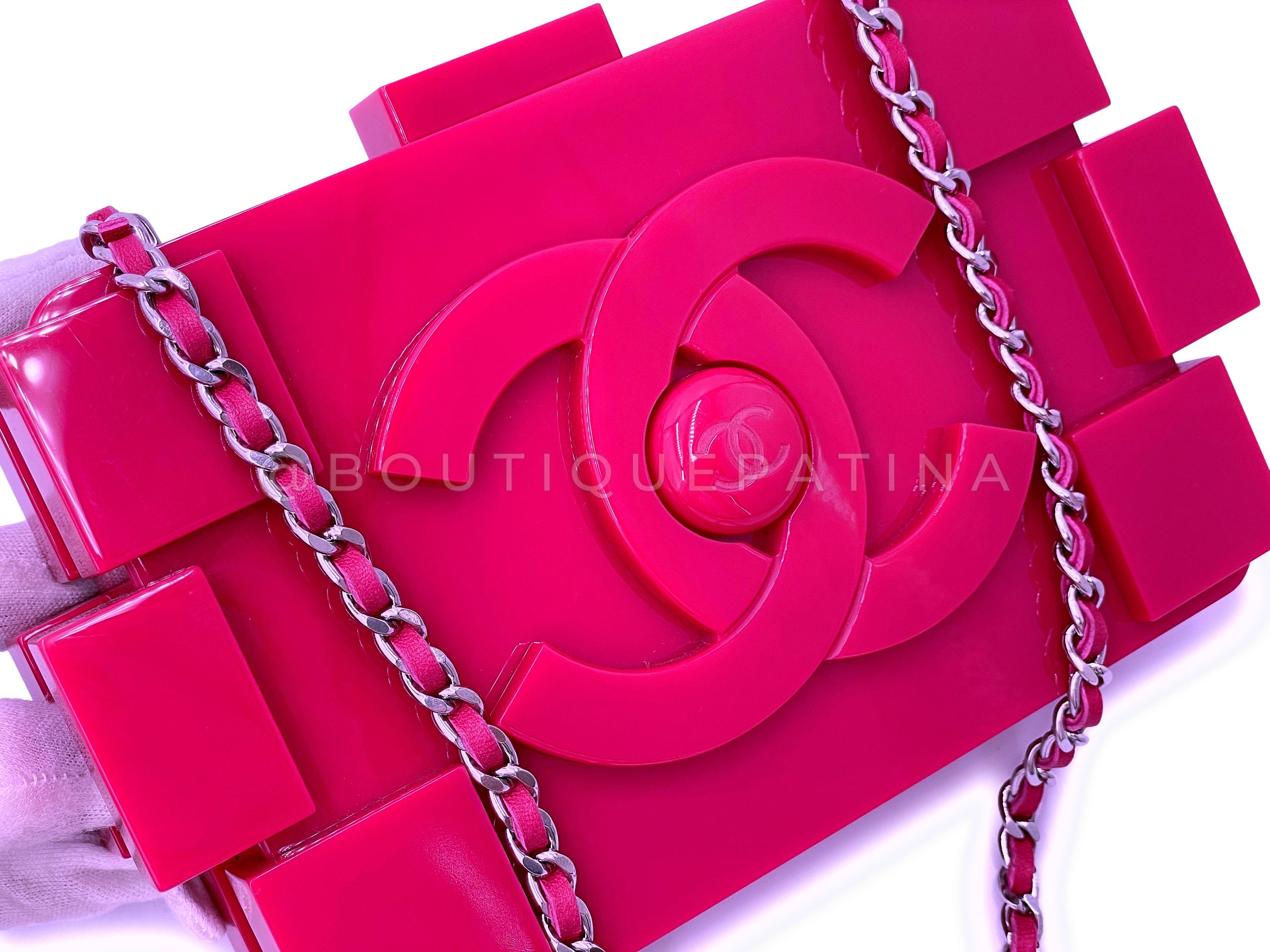 Chanel 2014 Pink Lego Brick Minaudière Plexiglass Clutch Shoulder Bag RHW 67522 For Sale 4