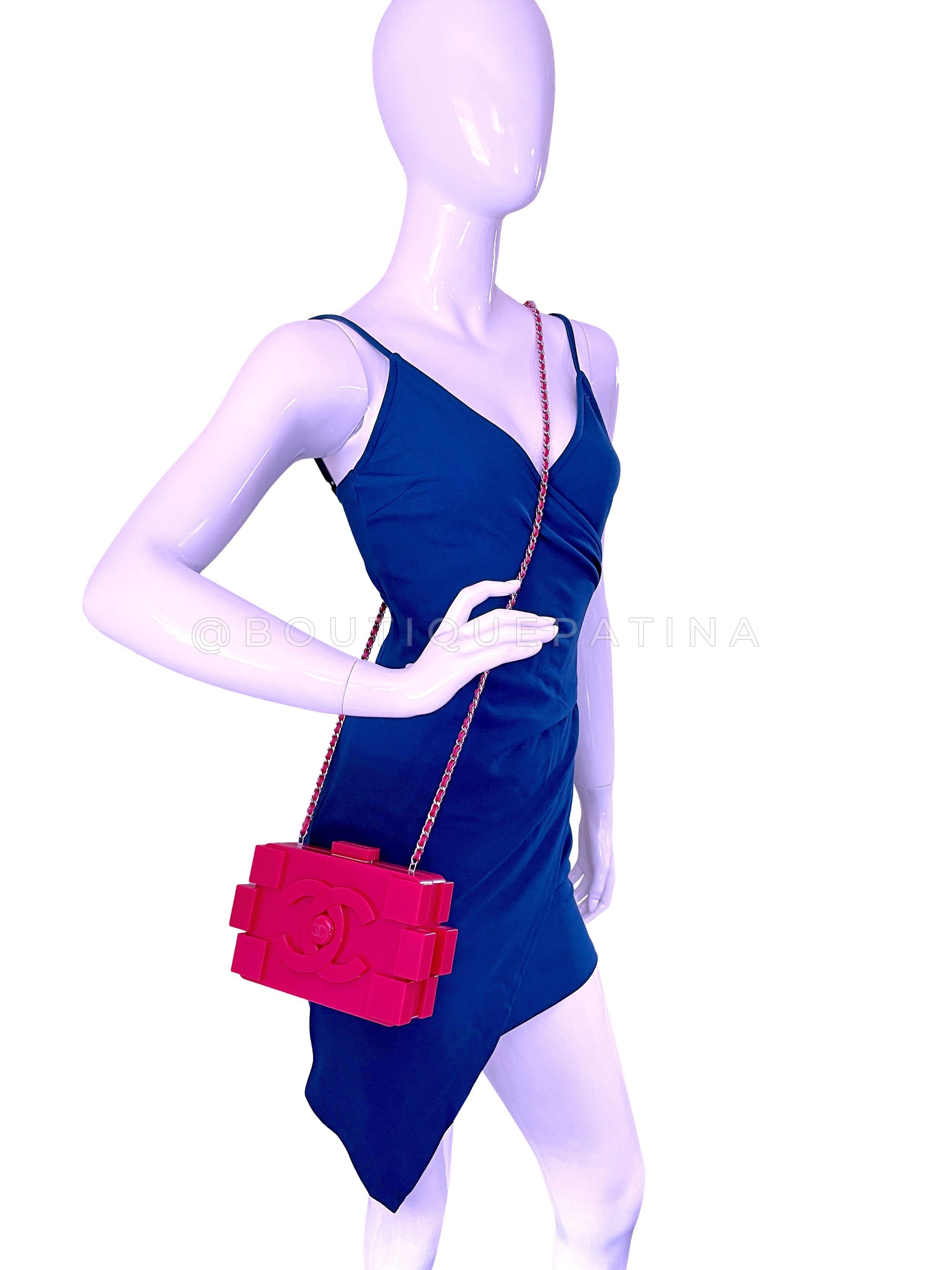 Chanel 2014 Pink Lego Brick Minaudière Plexiglass Clutch Shoulder Bag RHW  67522 For Sale 12