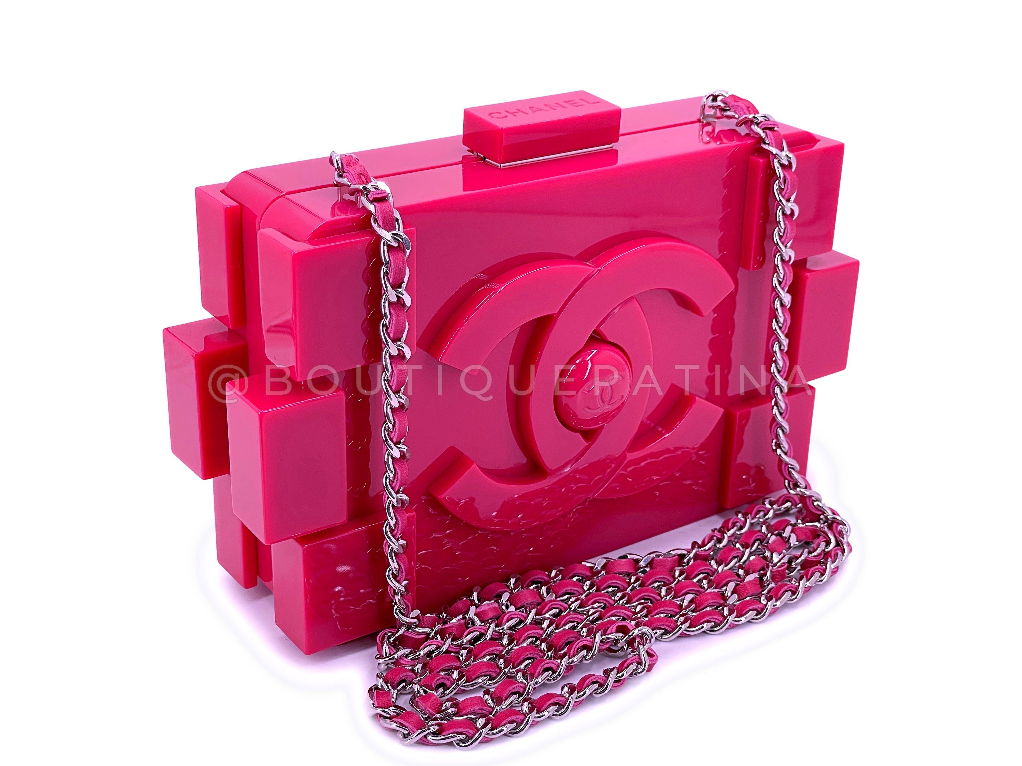 Chanel 2014 Pink Lego Brick Minaudière Plexiglass Clutch Shoulder Bag RHW  67522 In Excellent Condition For Sale In Costa Mesa, CA