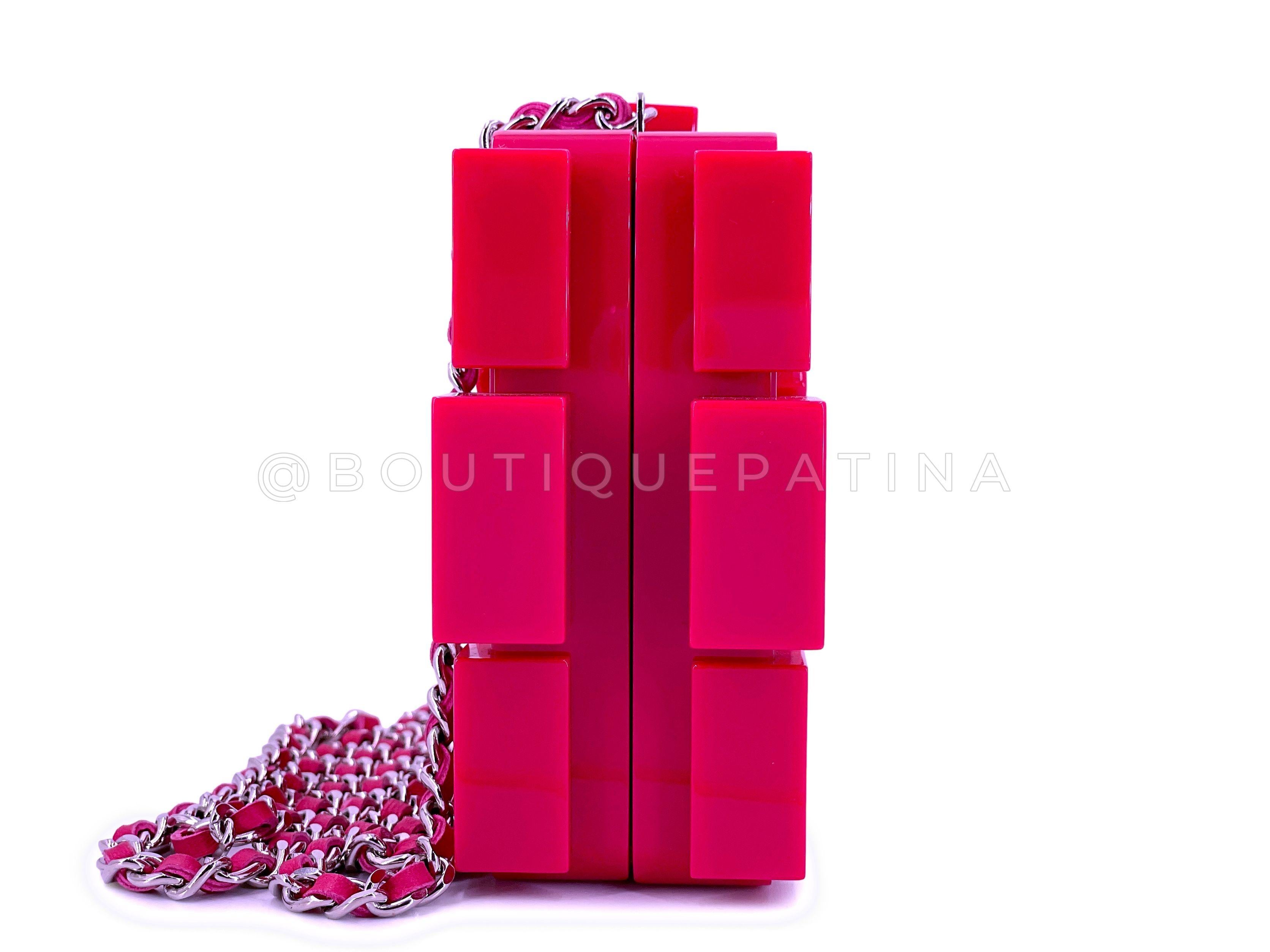 Chanel 2014 Pink Lego Brick Minaudière Plexiglass Clutch Shoulder Bag RHW  67522 For Sale 2