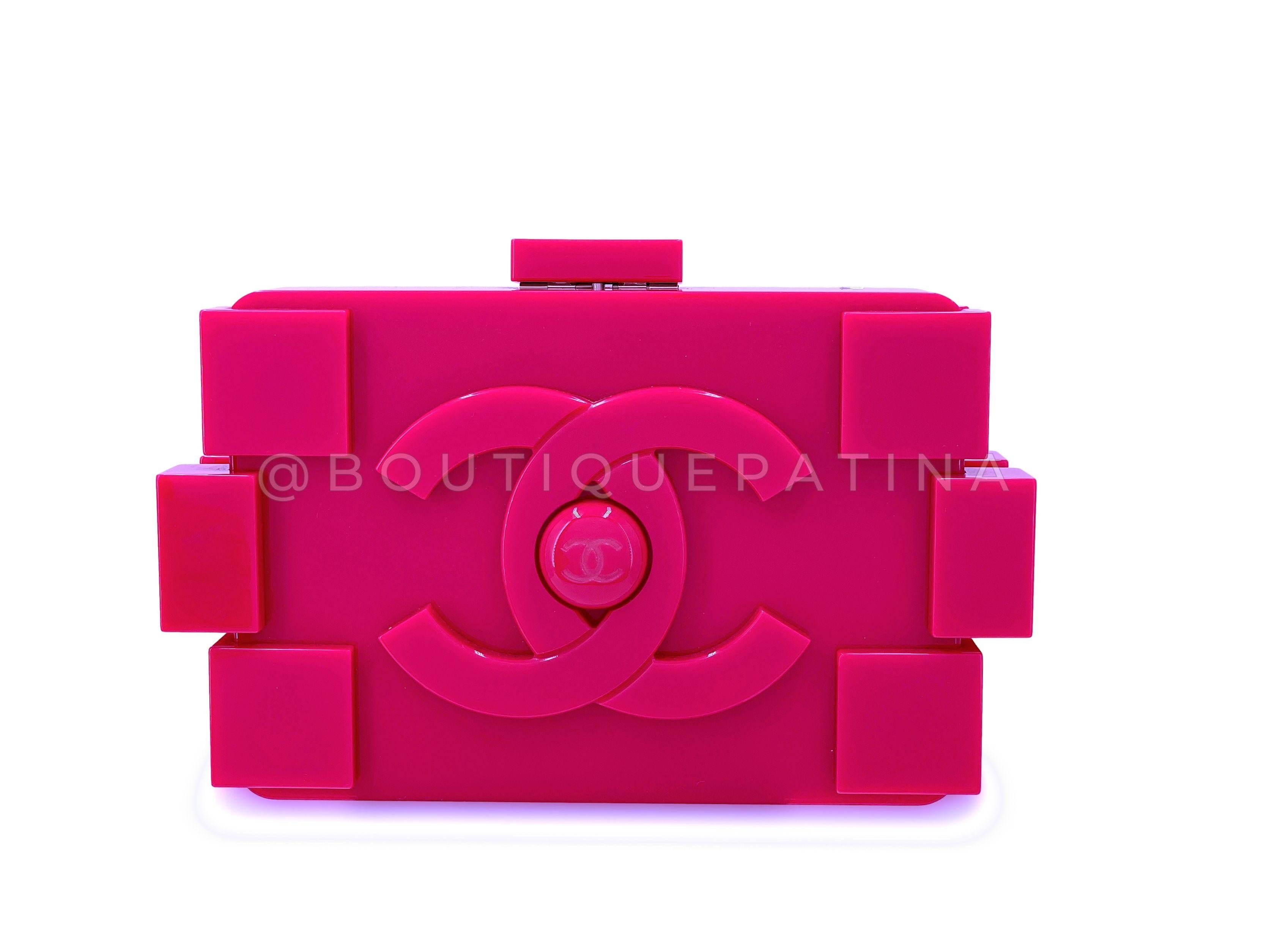 Women's Chanel 2014 Pink Lego Brick Minaudière Plexiglass Clutch Shoulder Bag RHW 67522 For Sale
