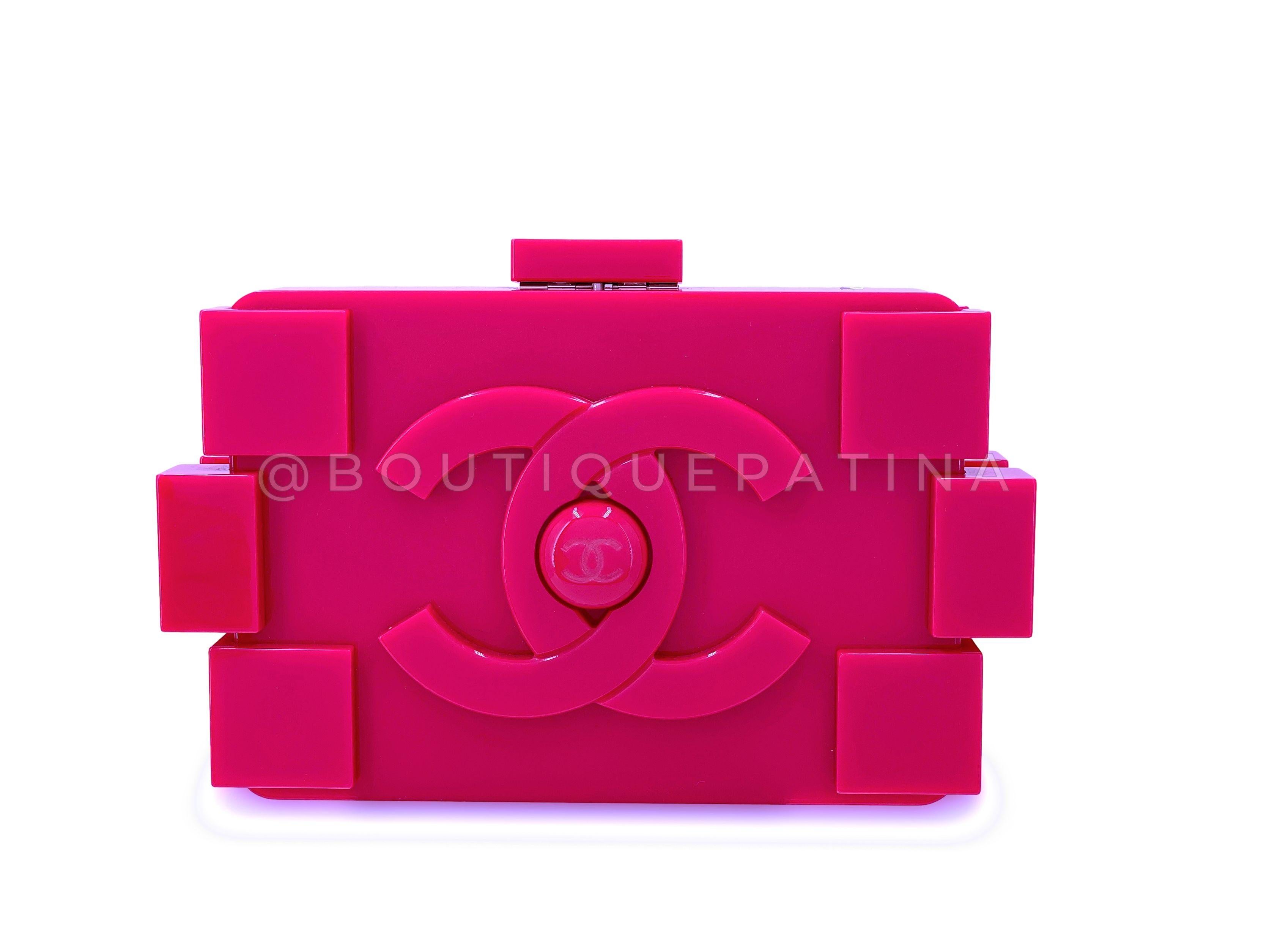 Chanel 2014 Pink Lego Brick Minaudière Plexiglass Clutch Shoulder Bag RHW  67522 For Sale 3