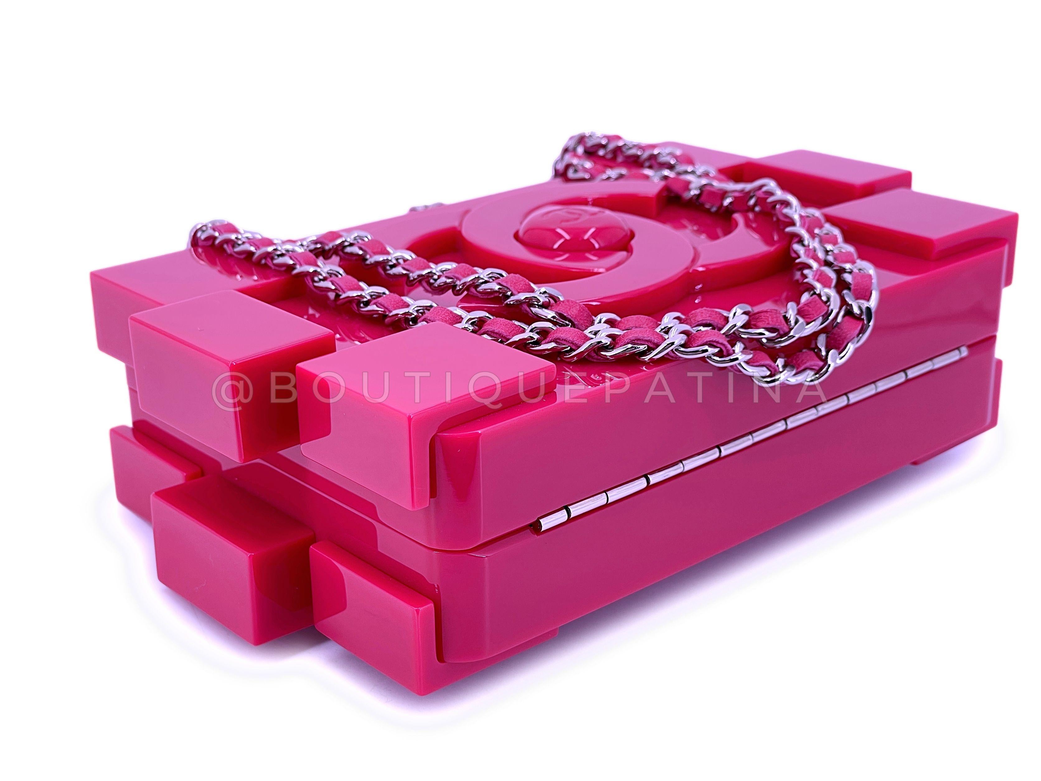 Chanel 2014 Pink Lego Brick Minaudière Plexiglass Clutch Shoulder Bag RHW 67522 For Sale 2