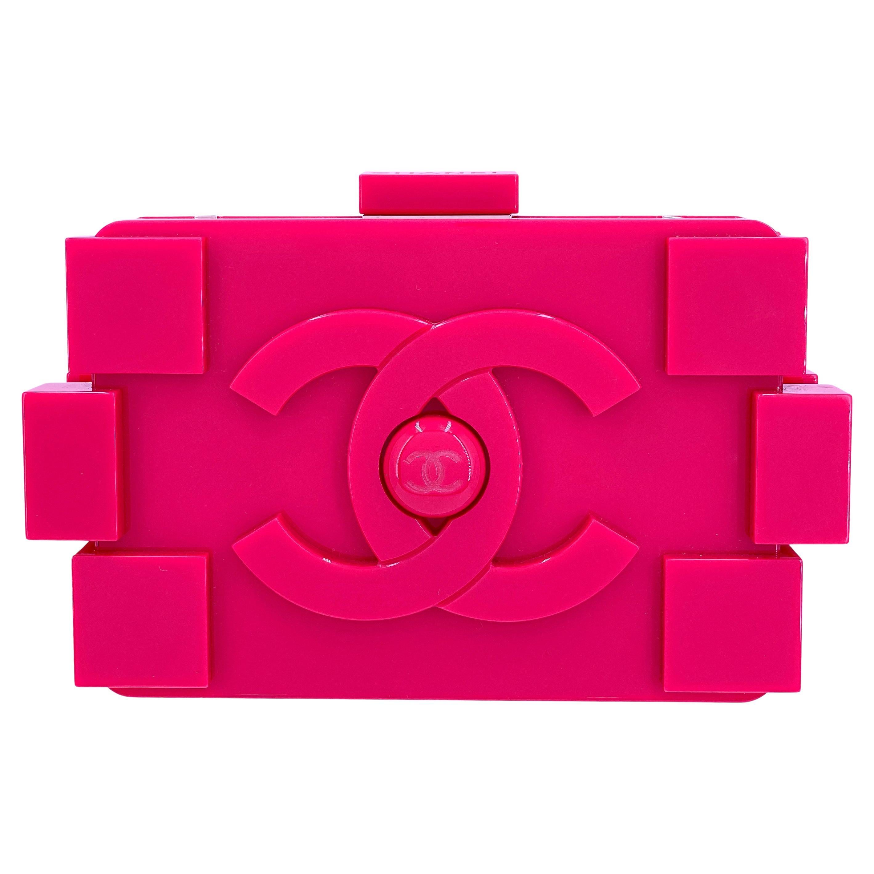 Chanel 2014 Pink Lego Brick Minaudière Plexiglass Clutch Shoulder Bag RHW  67522 For Sale at 1stDibs