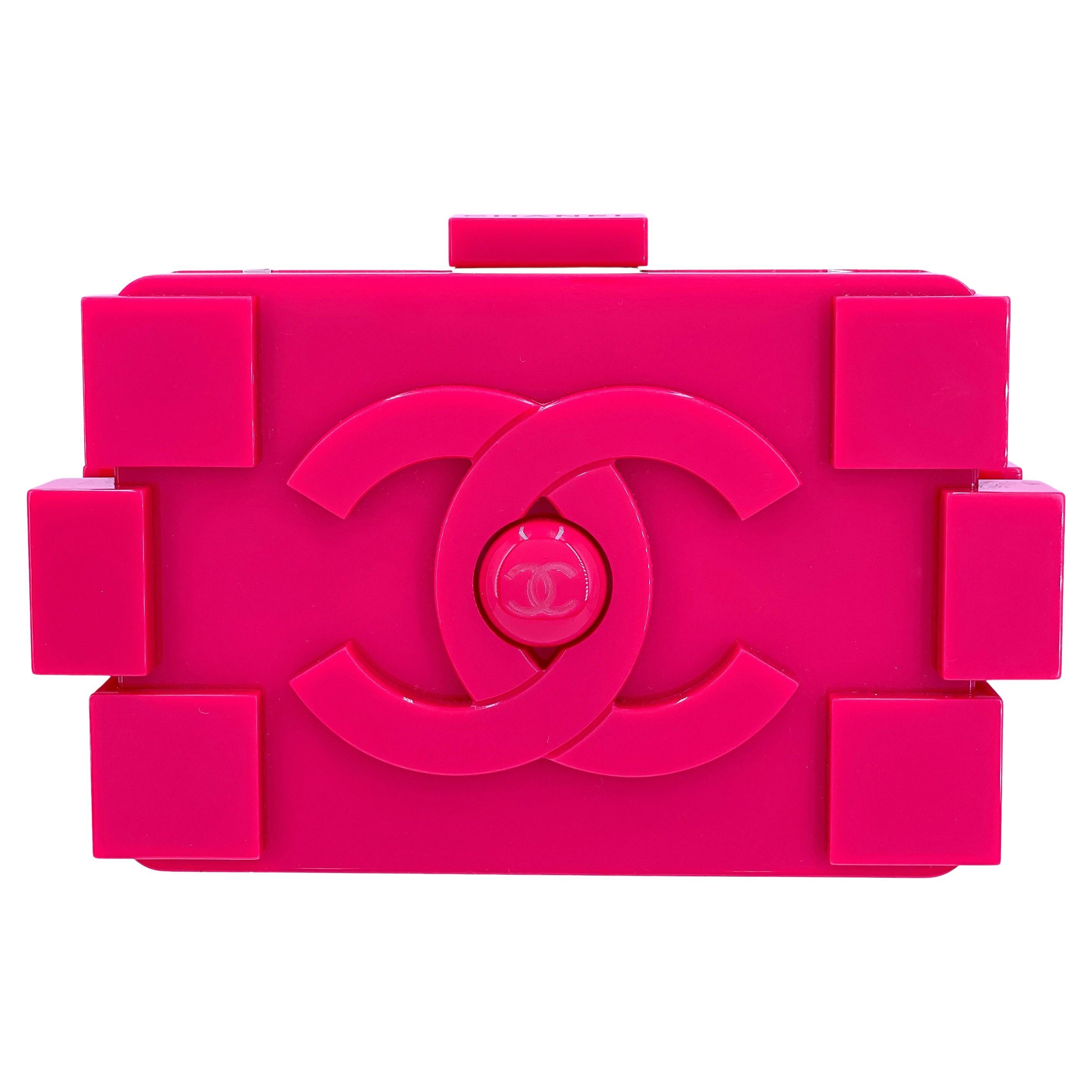 Chanel 2014 Pink Lego Brick Minaudière Plexiglass Clutch Shoulder Bag RHW  67522 For Sale