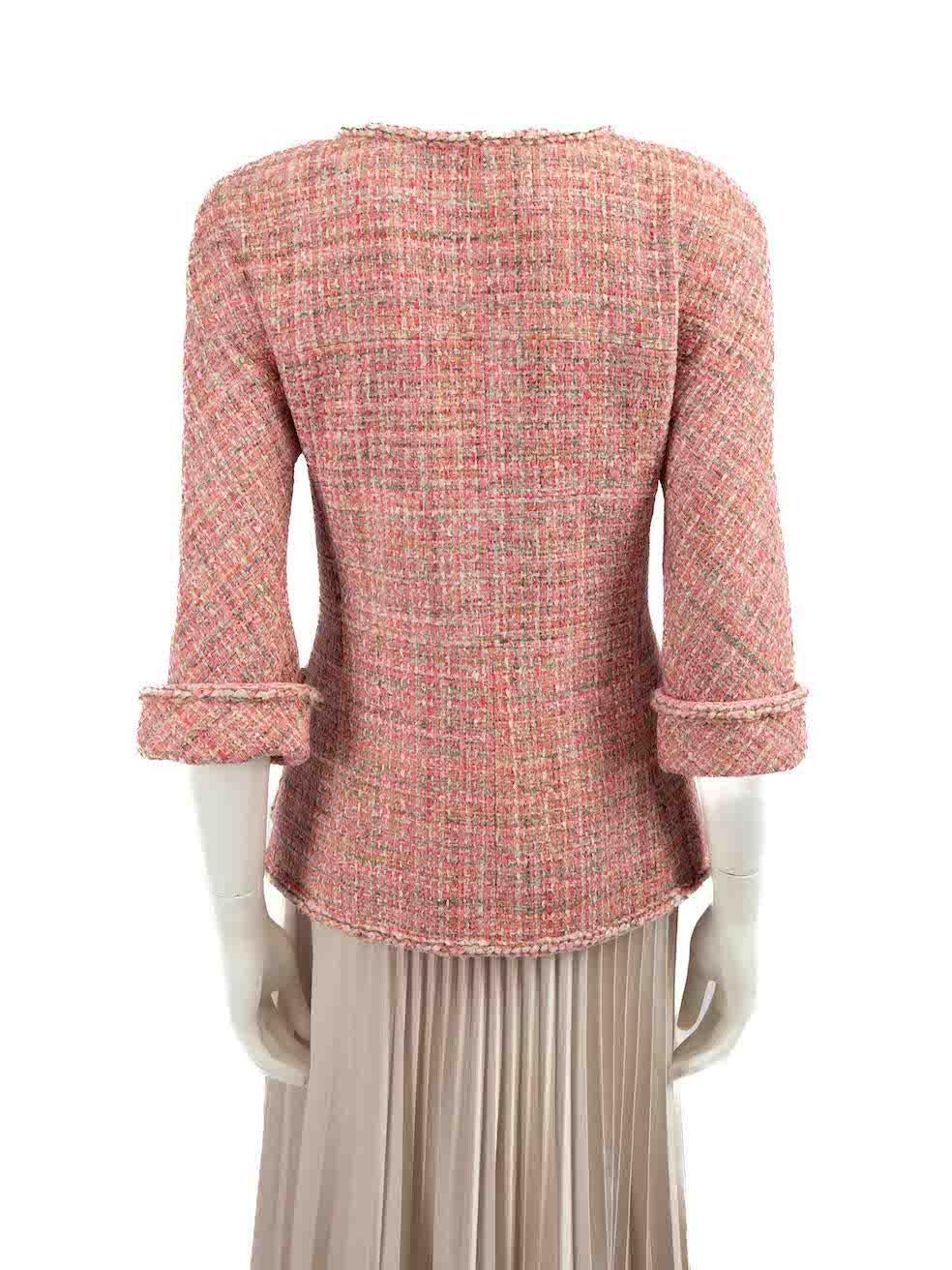 Veste à double boutonnage en tweed rose Chanel 2014 Taille S Bon état - En vente à London, GB