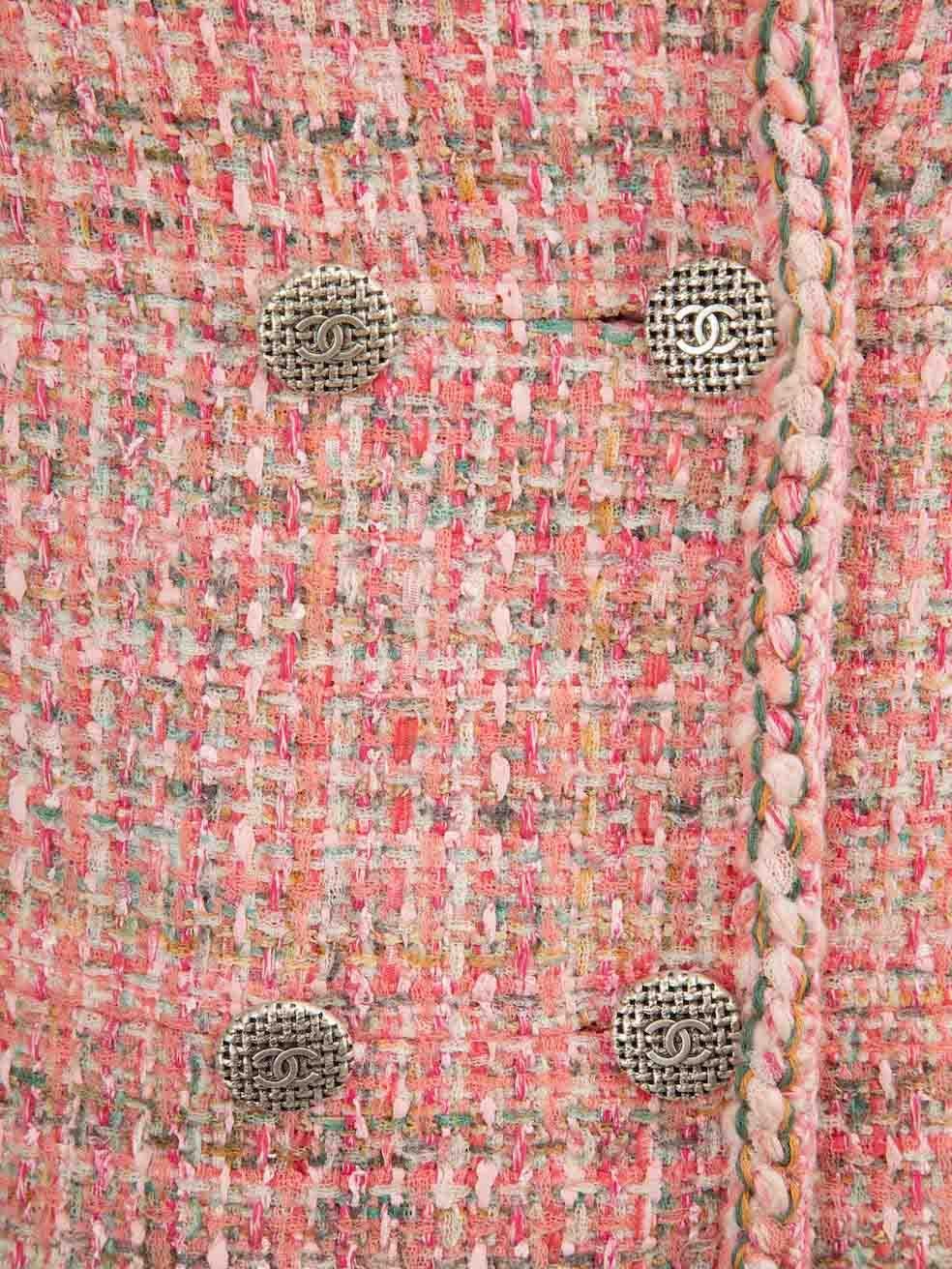 Veste à double boutonnage en tweed rose Chanel 2014 Taille S Pour femmes en vente