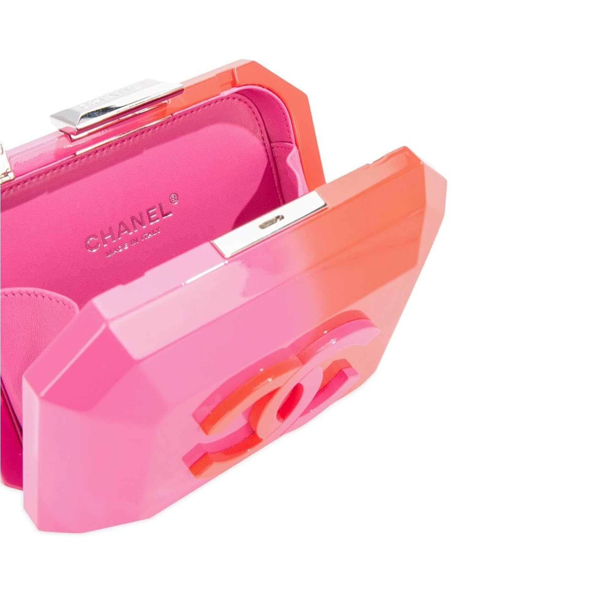 Chanel 2014 Rare Runway Pink Ombre Resin Plexiglass Brick Clutch Minaudière  For Sale 2