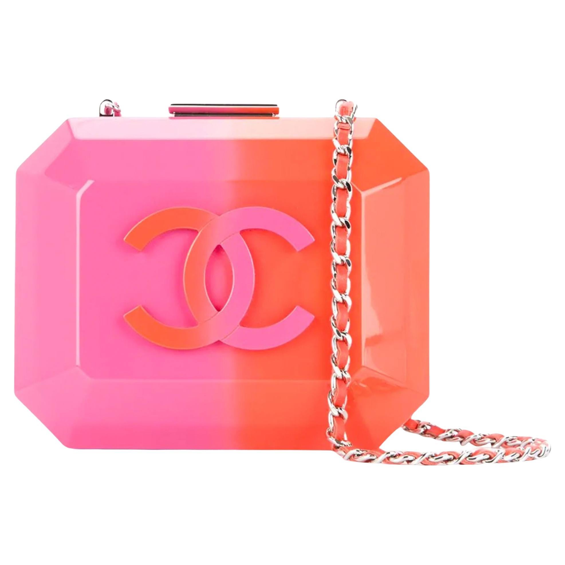 Chanel 2014 Rare Runway Pink Ombre Resin Plexiglass Brick Clutch Minaudière  For Sale