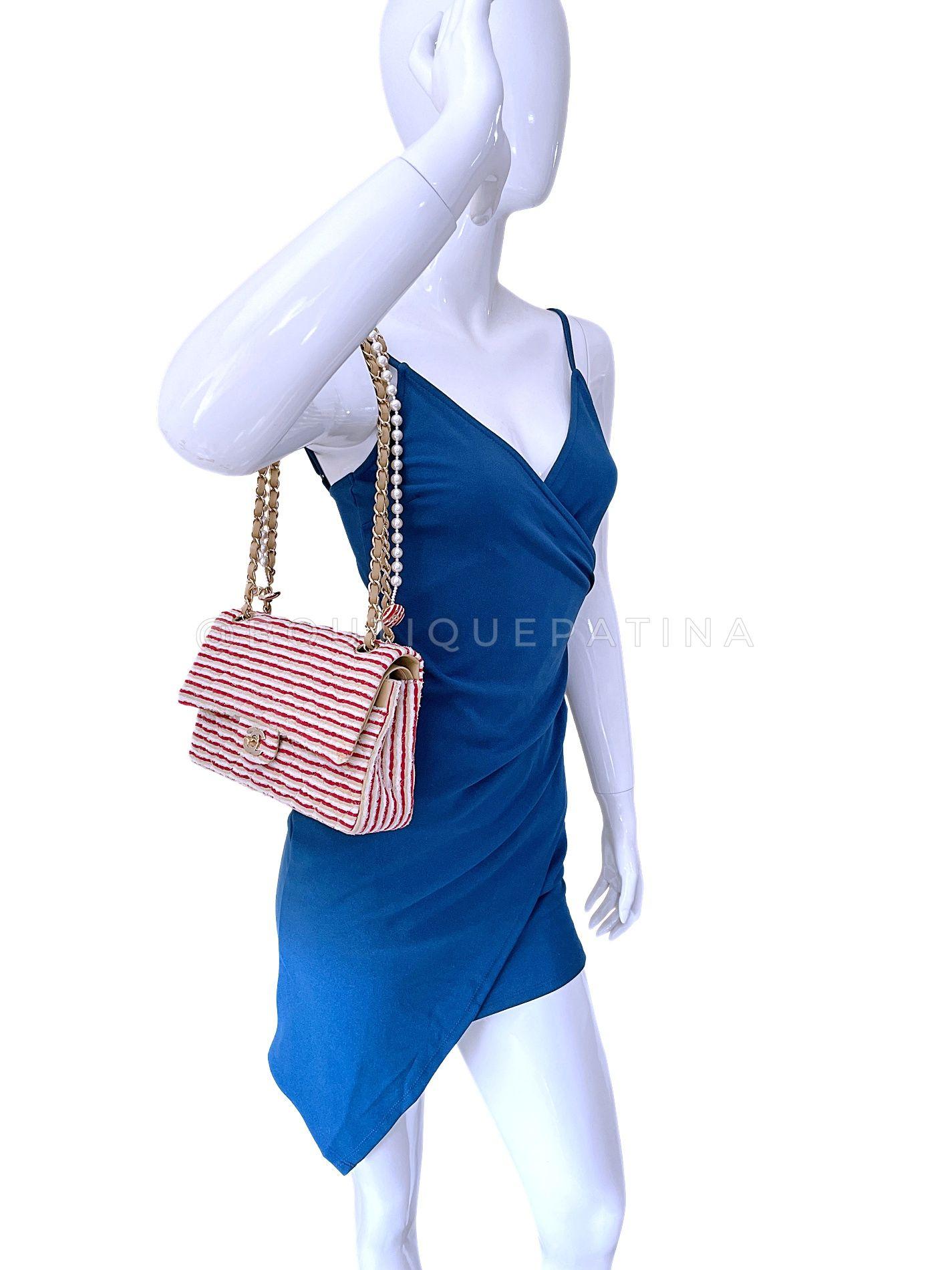 Chanel 2014 Rouge Coco Sailor Pearl Medium Classic Double Flap Bag GHW 68029 en vente 10
