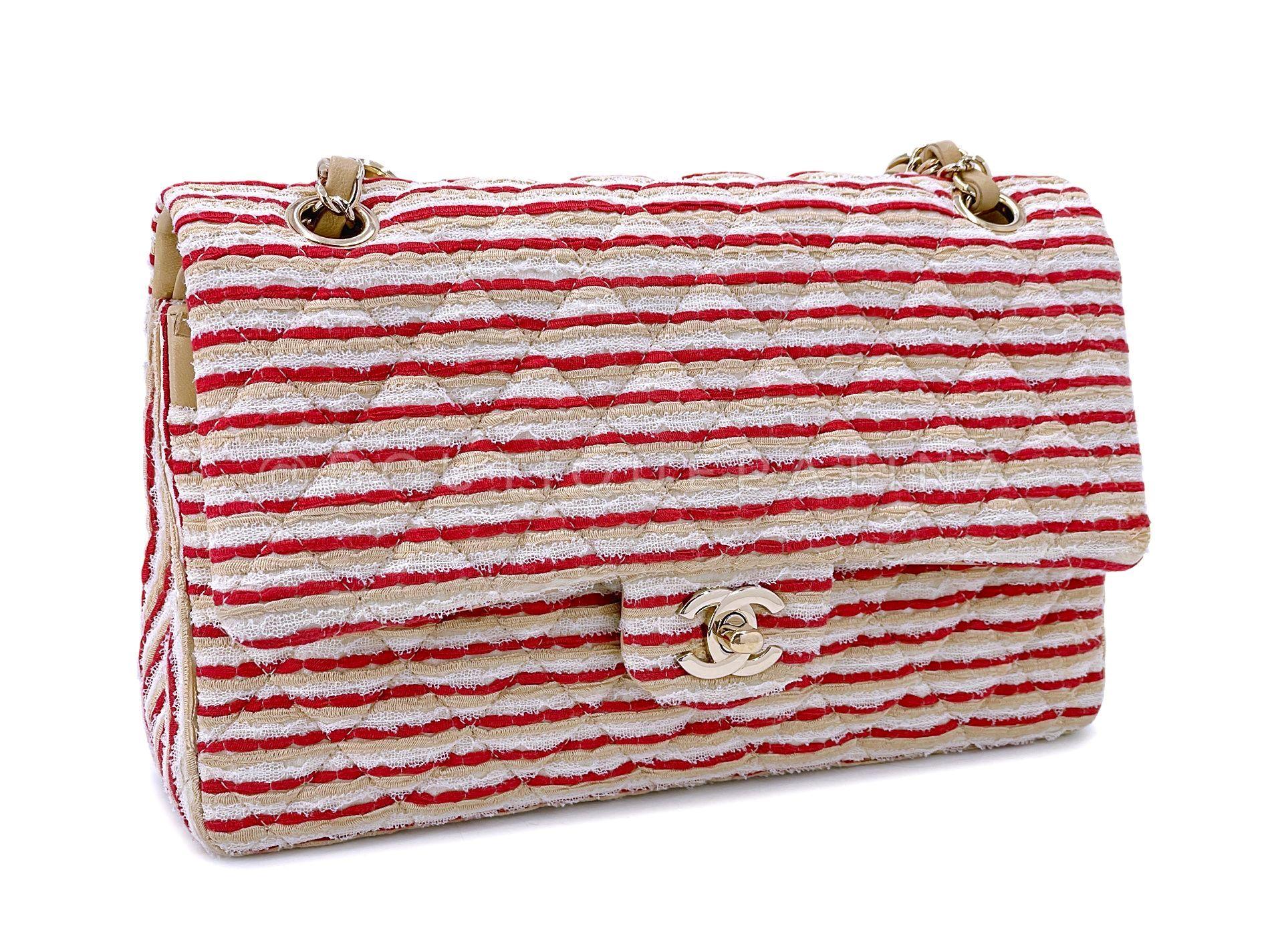 Chanel 2014 Rouge Coco Sailor Pearl Medium Classic Double Flap Bag GHW 68029 Excellent état - En vente à Costa Mesa, CA