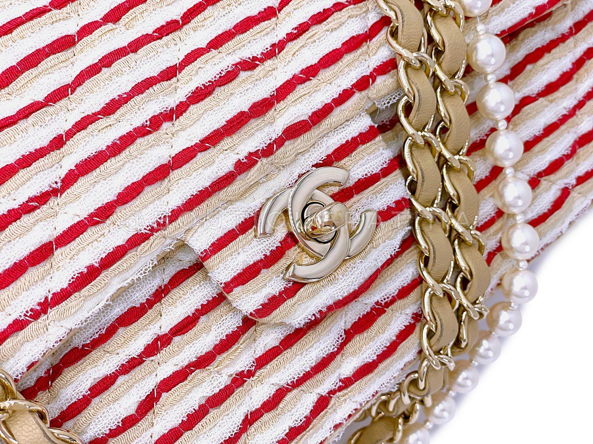 Chanel 2014 Rouge Coco Sailor Pearl Medium Classic Double Flap Bag GHW 68029 en vente 4