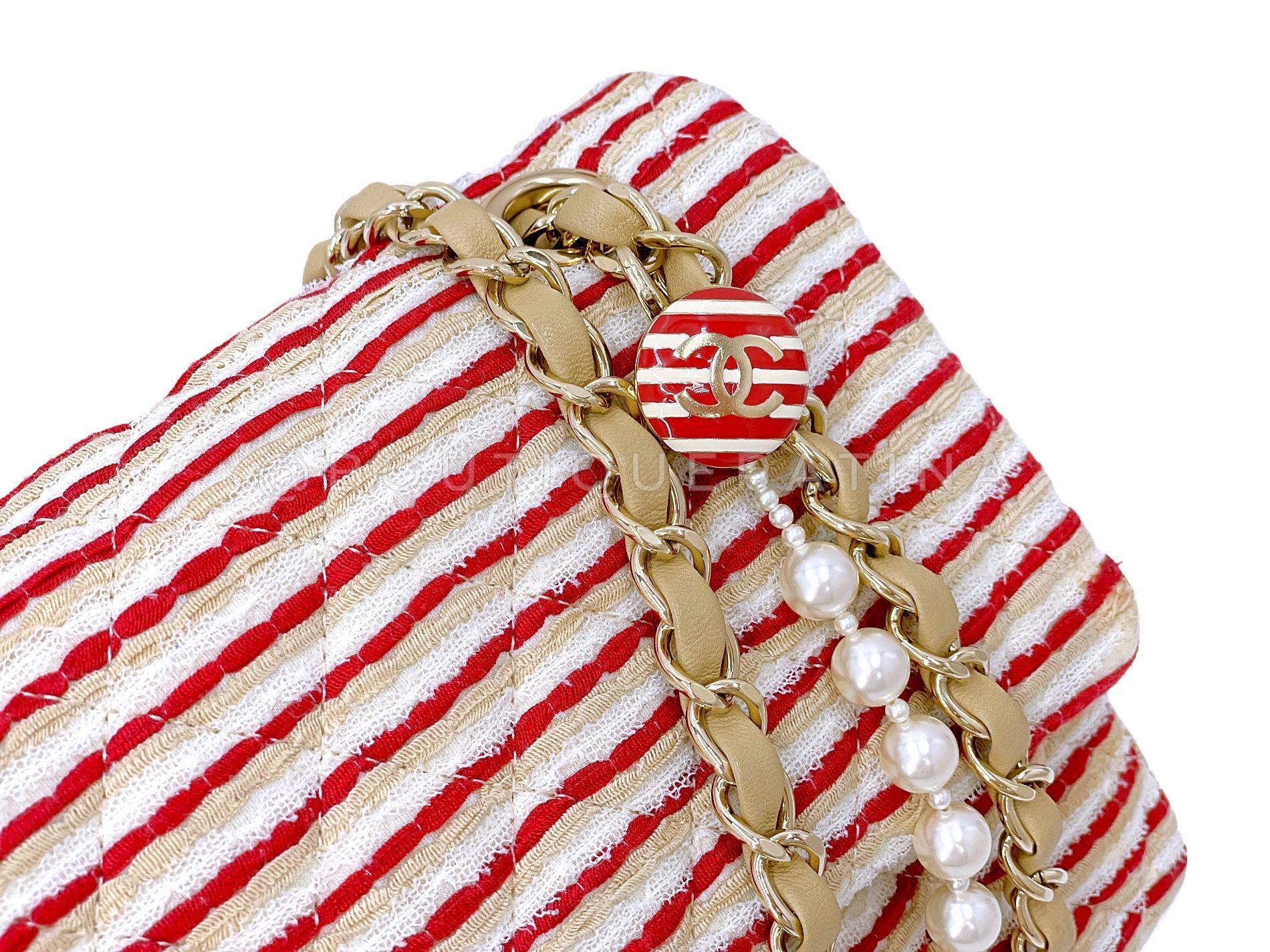 Chanel 2014 Rouge Coco Sailor Pearl Medium Classic Double Flap Bag GHW 68029 en vente 5