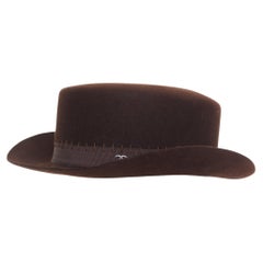 CHANEL 2014 Runway Paris-Dallas brown rabbit hair felt CC topstitch hat M