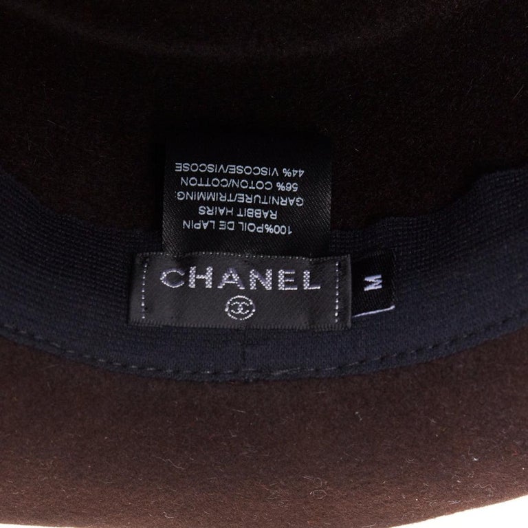 Chanel rabbit hair felt CC logo topstitch flat top hat CHANEL 2014 Runway Paris-Dallas brown rabbit hair felt CC  main image 3