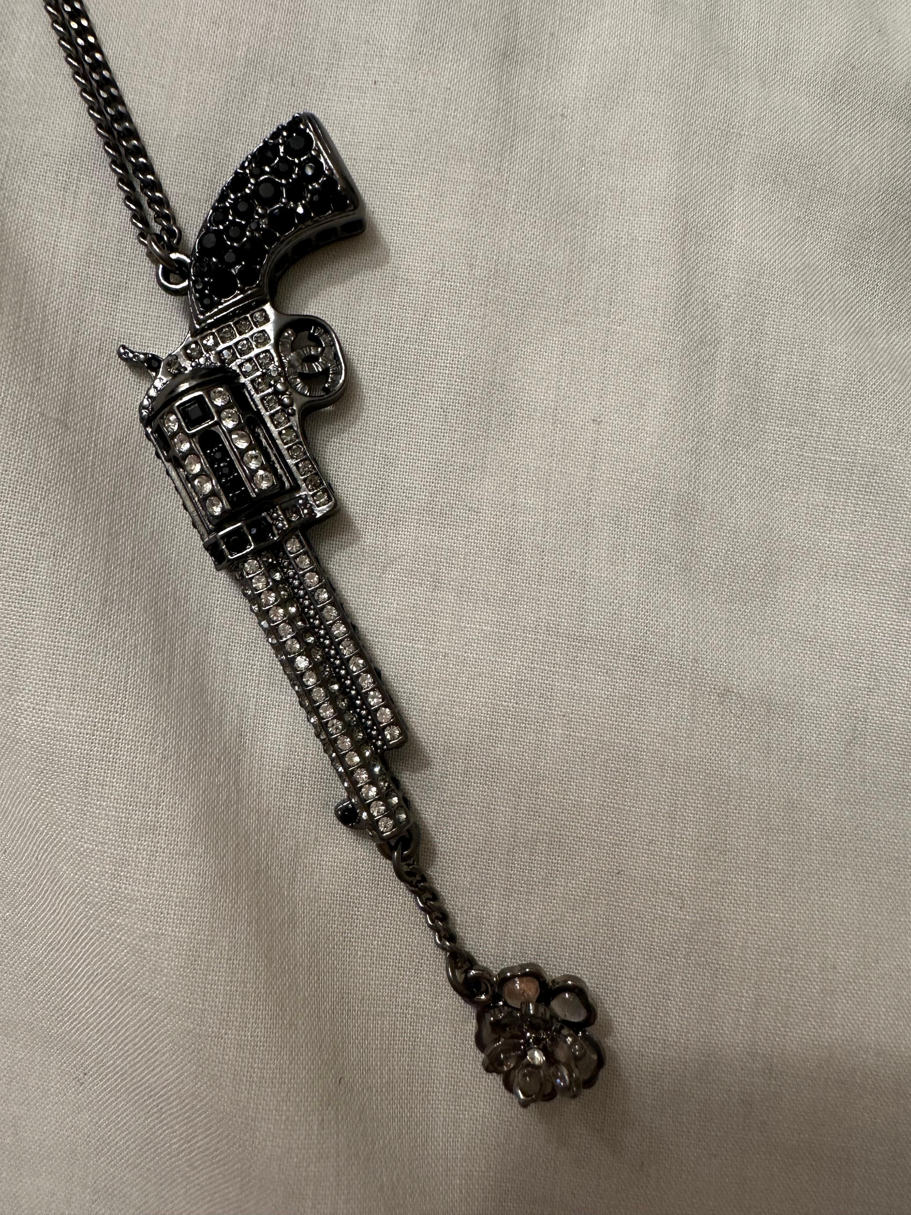Women's or Men's Chanel 2014 Ruthenium Metal Crystal Gun Necklace