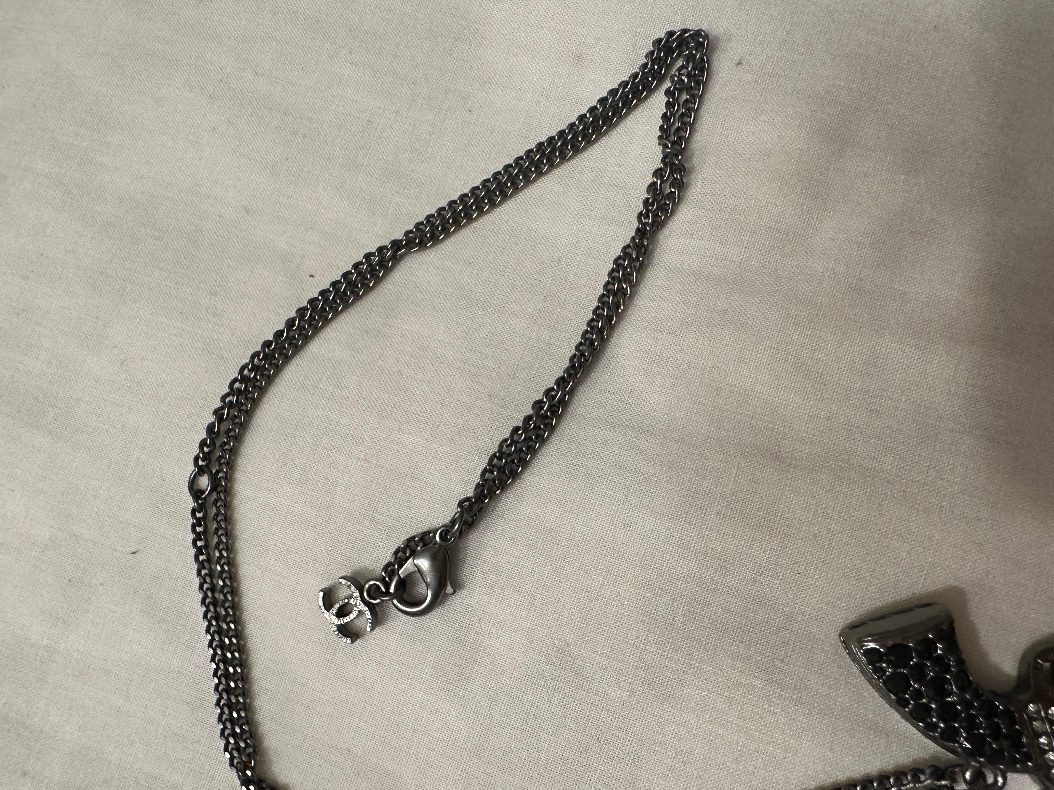 Chanel 2014 Ruthenium Metal Crystal Gun Necklace 1