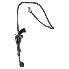 Chanel 2014 Ruthenium Metal Crystal Gun Necklace