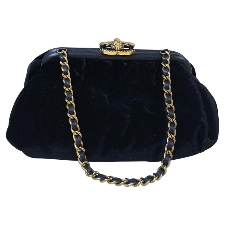 Chanel 2014 Velvet Silk Bee Clasp Handbag at 1stDibs