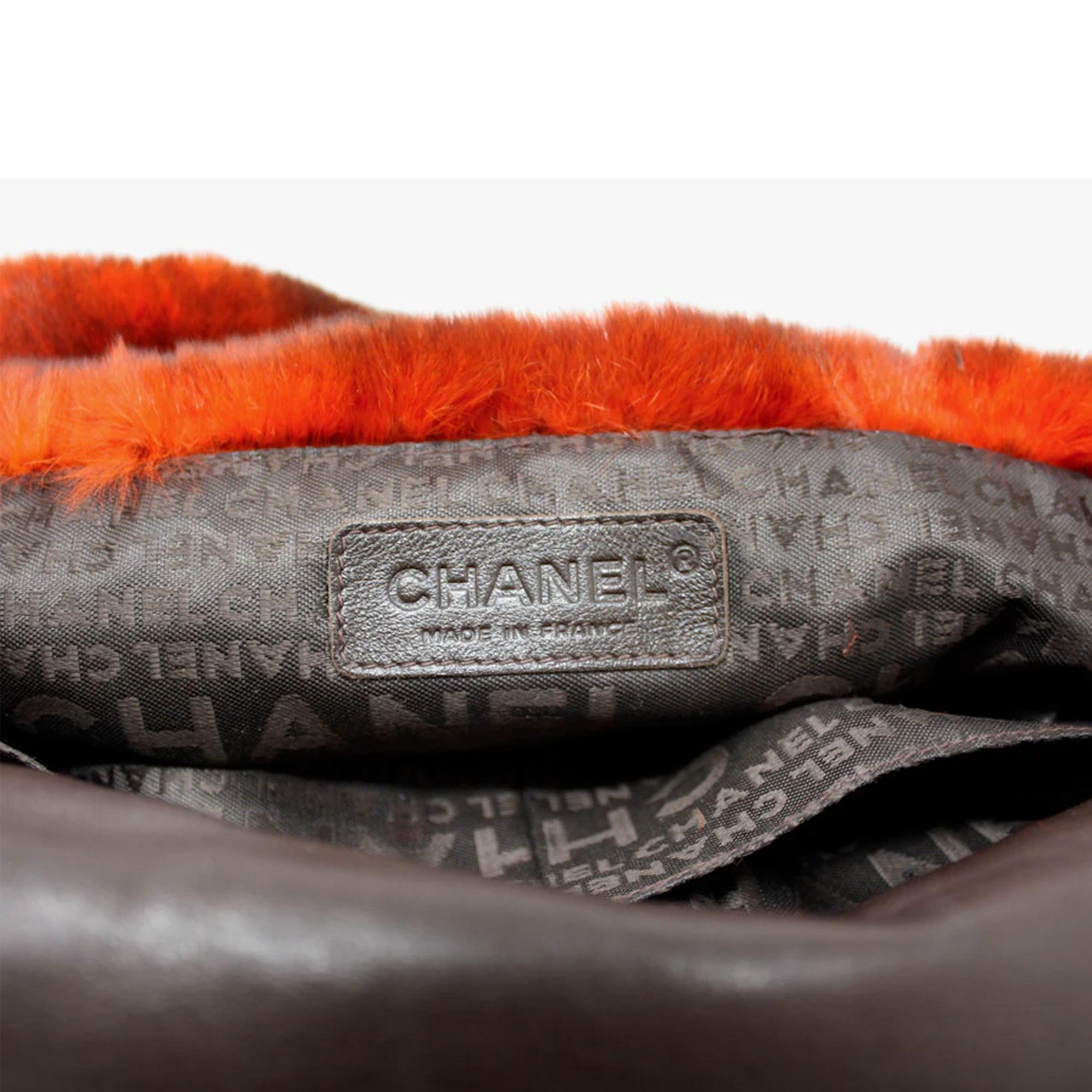 Chanel 2014 Vintage Classic Classic Ombre Triple Chain Flap Orange Fur Baguette For Sale 11