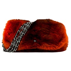 Chanel 2014 Vintage Classic Classic Ombre Dreifach-Kette Klappe Orange Pelz Baguette