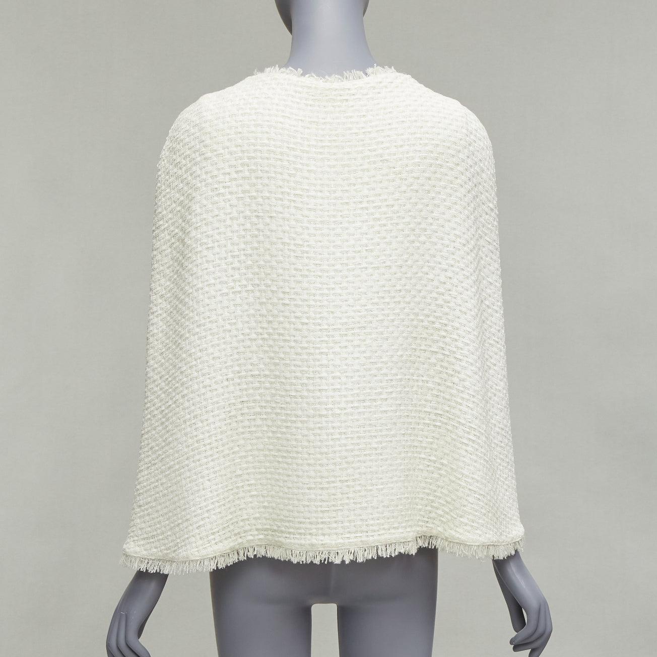 CHANEL 2014 white tweed cape sleeves CC charm zip front jacket FR36 S 2