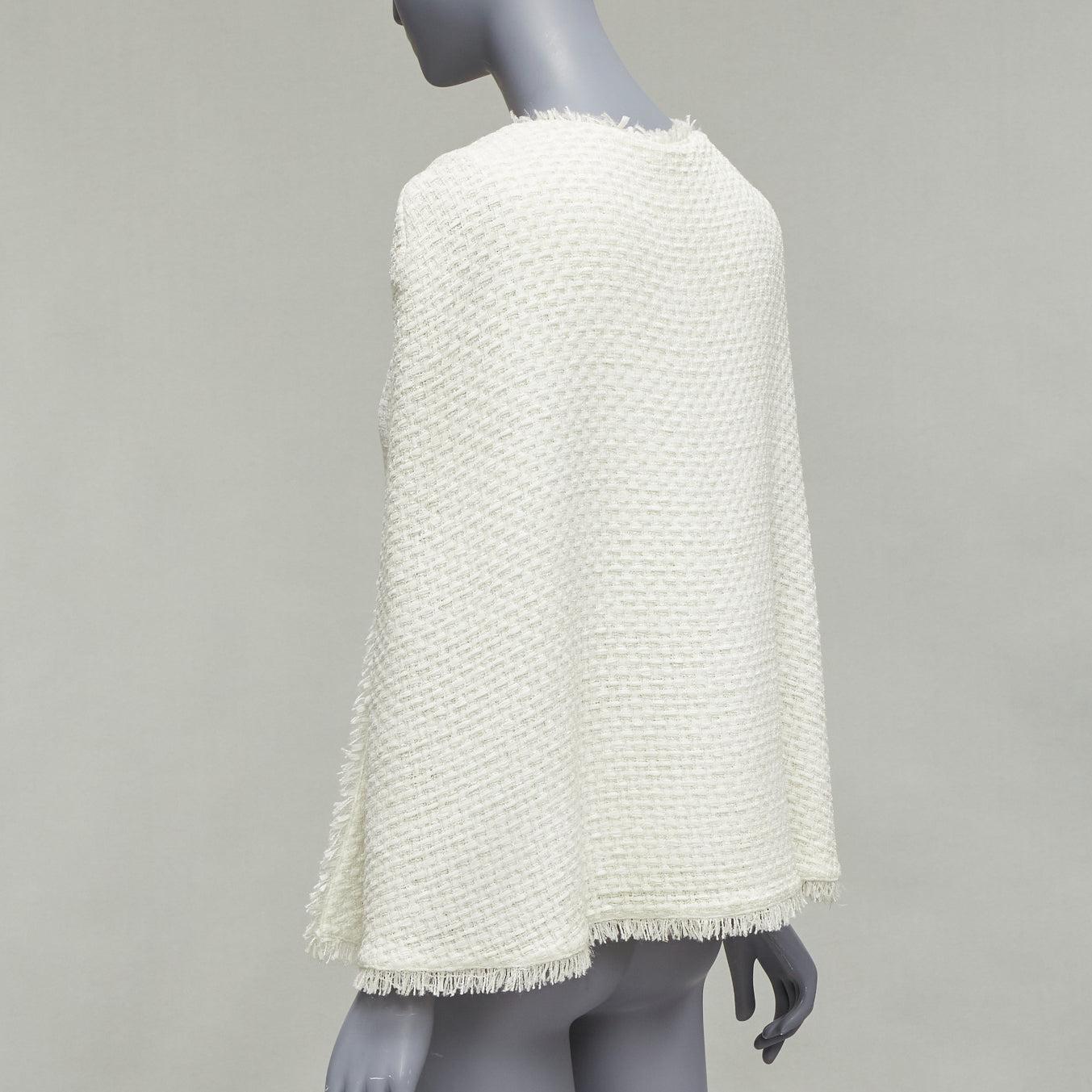 CHANEL 2014 white tweed cape sleeves CC charm zip front jacket FR36 S 3