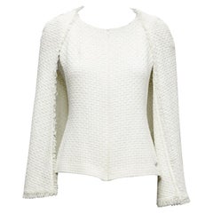 CHANEL 2014 white tweed cape sleeves CC charm zip front jacket FR36 S