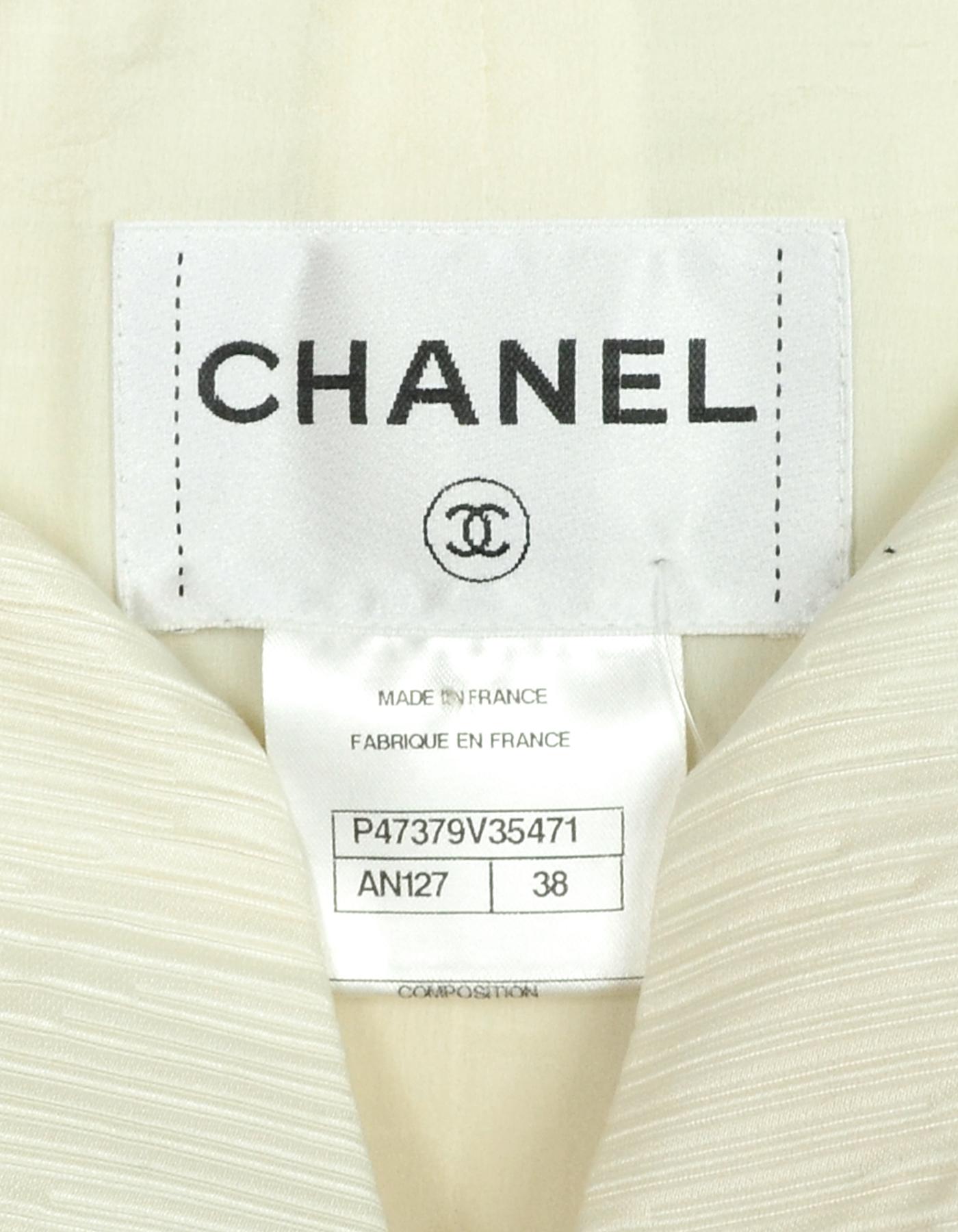 Beige Chanel 2014C Cream Silk Vest w/ Pearl CC Buttons FR38