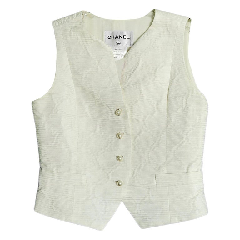 Chanel 2014C Cream Silk Vest w/ Pearl CC Buttons FR38 at 1stDibs