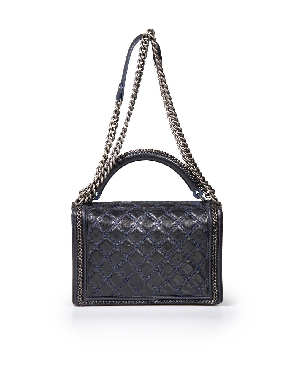 Chanel 2015-2016 Black Calfskin Quilted Chain Handle Large Boy Bag In Good Condition For Sale In London, GB