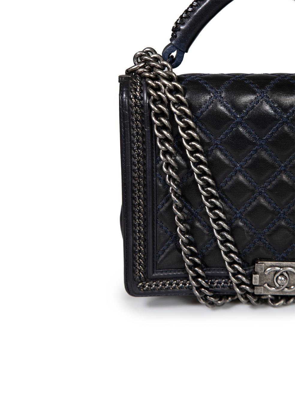Chanel 2015-2016 Black Calfskin Quilted Chain Handle Large Boy Bag For Sale 2