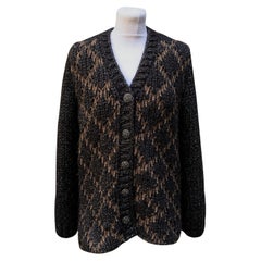Used Chanel 2015 Black and Brown Lurex Knit Cardigan Size 40 FR