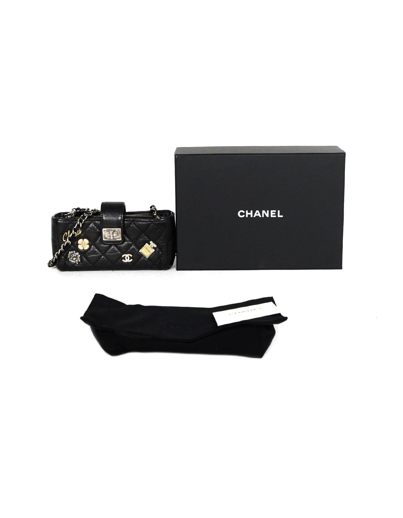 Chanel 2015 Black Calfskin Leather Lucky Charms Phone Crossbody Bag 5