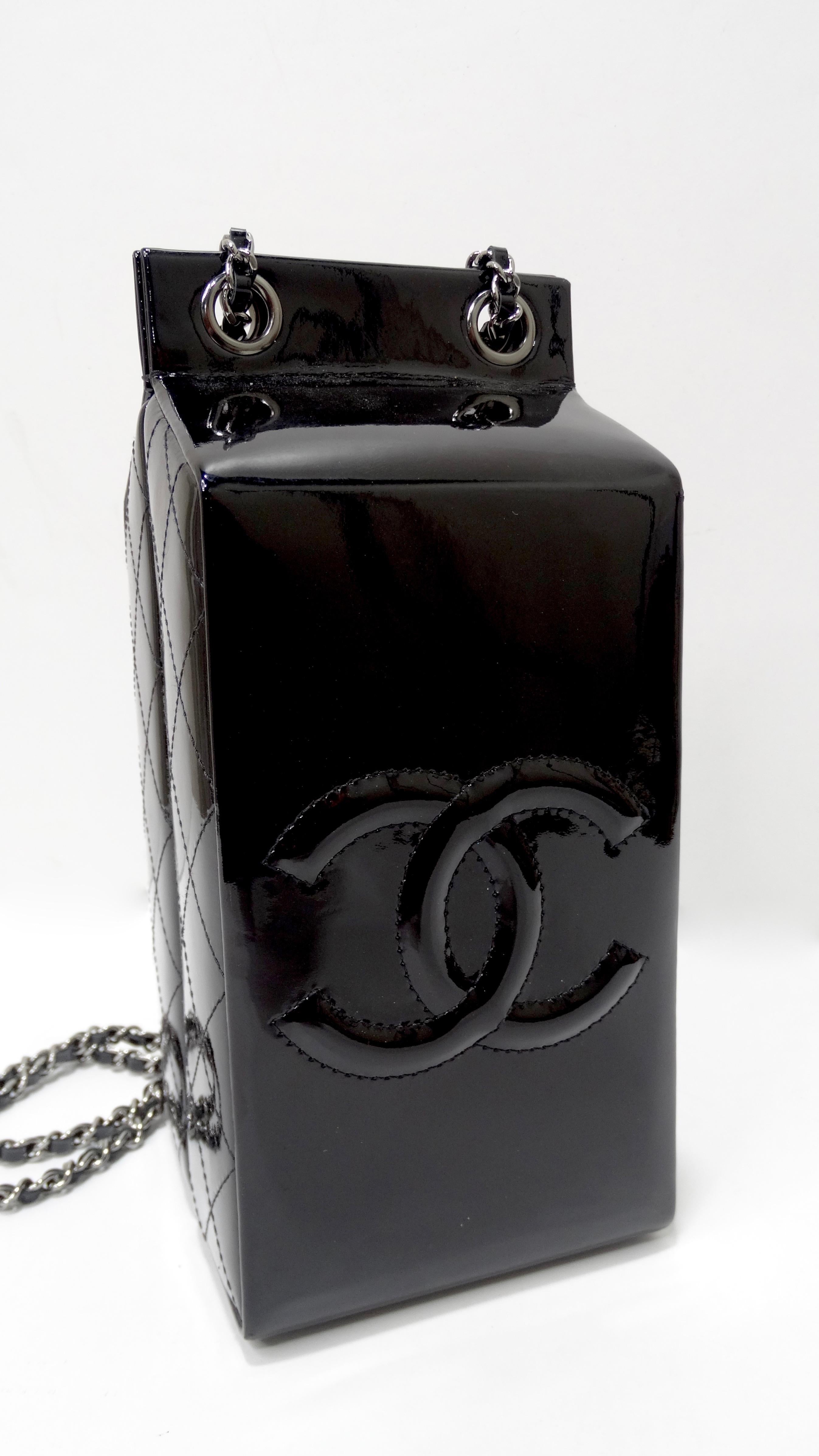 Chanel 2015 Black Patent Leather Milk Carton Bag 4