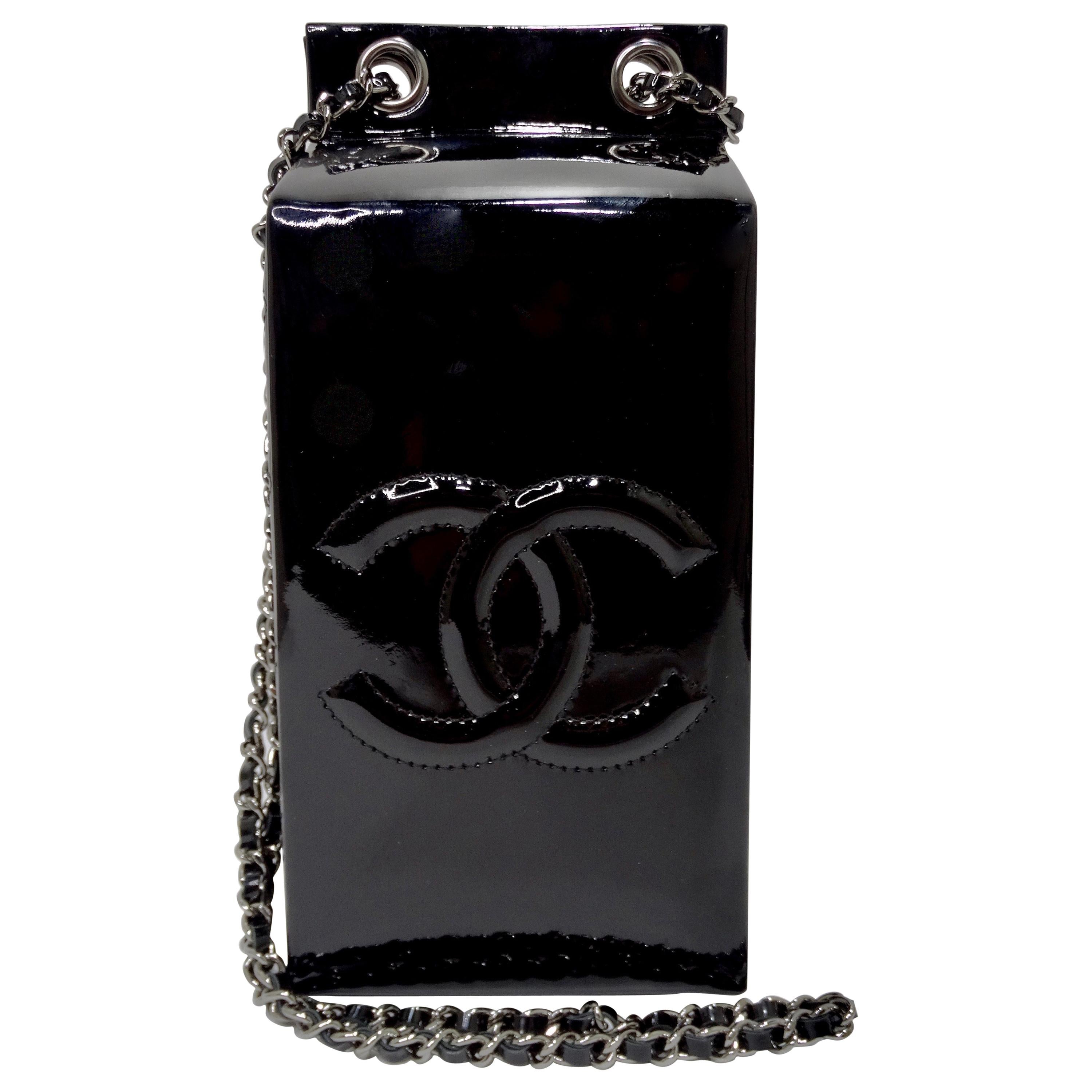 Chanel Vintage 1993 Hot Water Bottle Black Pink Lambskin Leather