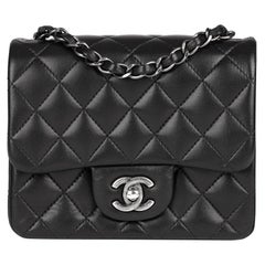 Chanel 2015 Black Quilted Lambskin Leather Mini Flap Bag