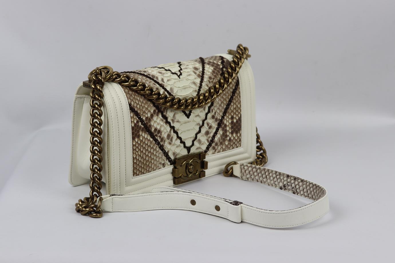 Chanel 2015 Boy Medium Embroidered Python And Leather Shoulder Bag For Sale 2