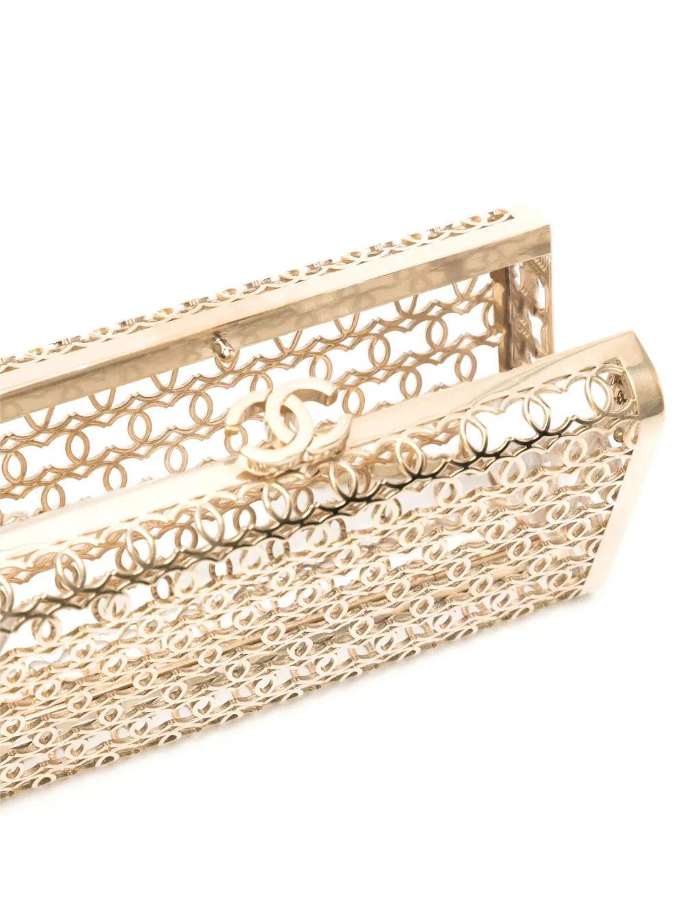 Beige Chanel 2015 CC Moucharabieh Minaudiere Bag For Sale