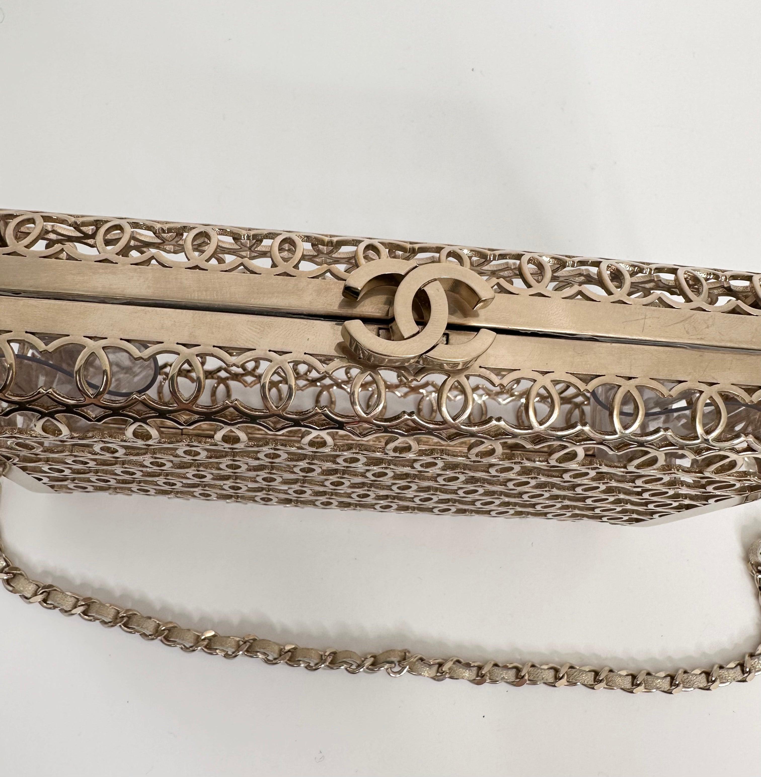 Chanel 2015 CC Moucharabieh Minaudiere Bag For Sale 3