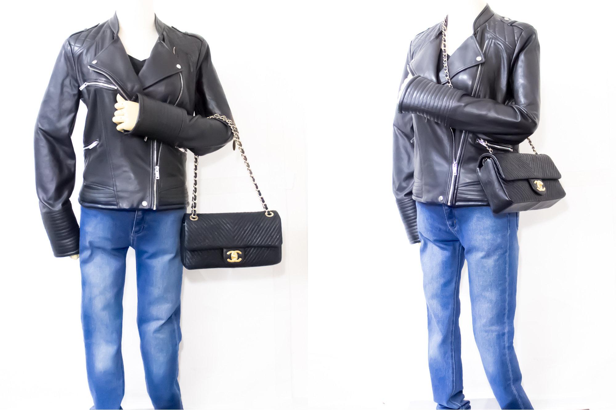Chanel 2015 Chevron V-Stitch Leather Chain Flap Shoulder Bag For Sale 7