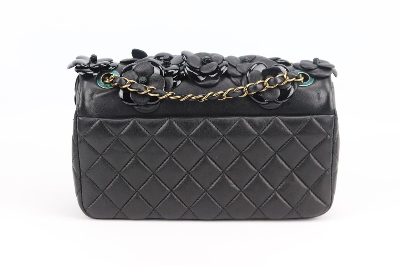 Black Chanel 2015 Classic Small Camelia Leather Single Flap Bag