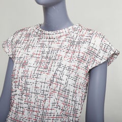 CHANEL 2015 cream red black cotton lattice tweed cap sleeve dress FR34 XS