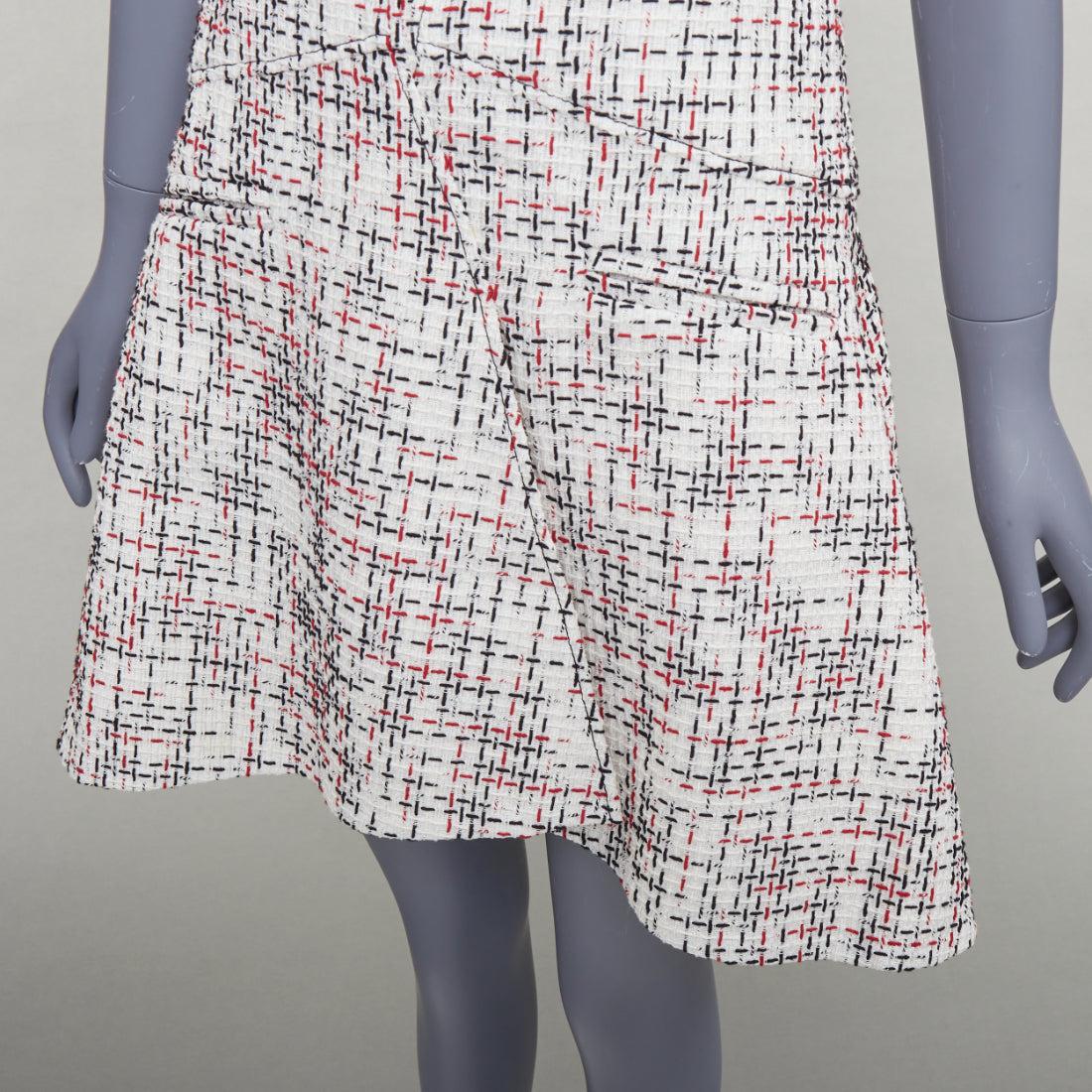 CHANEL 2015 cream red black cotton lattice tweed cap sleeve dress FR34 XS im Angebot 2