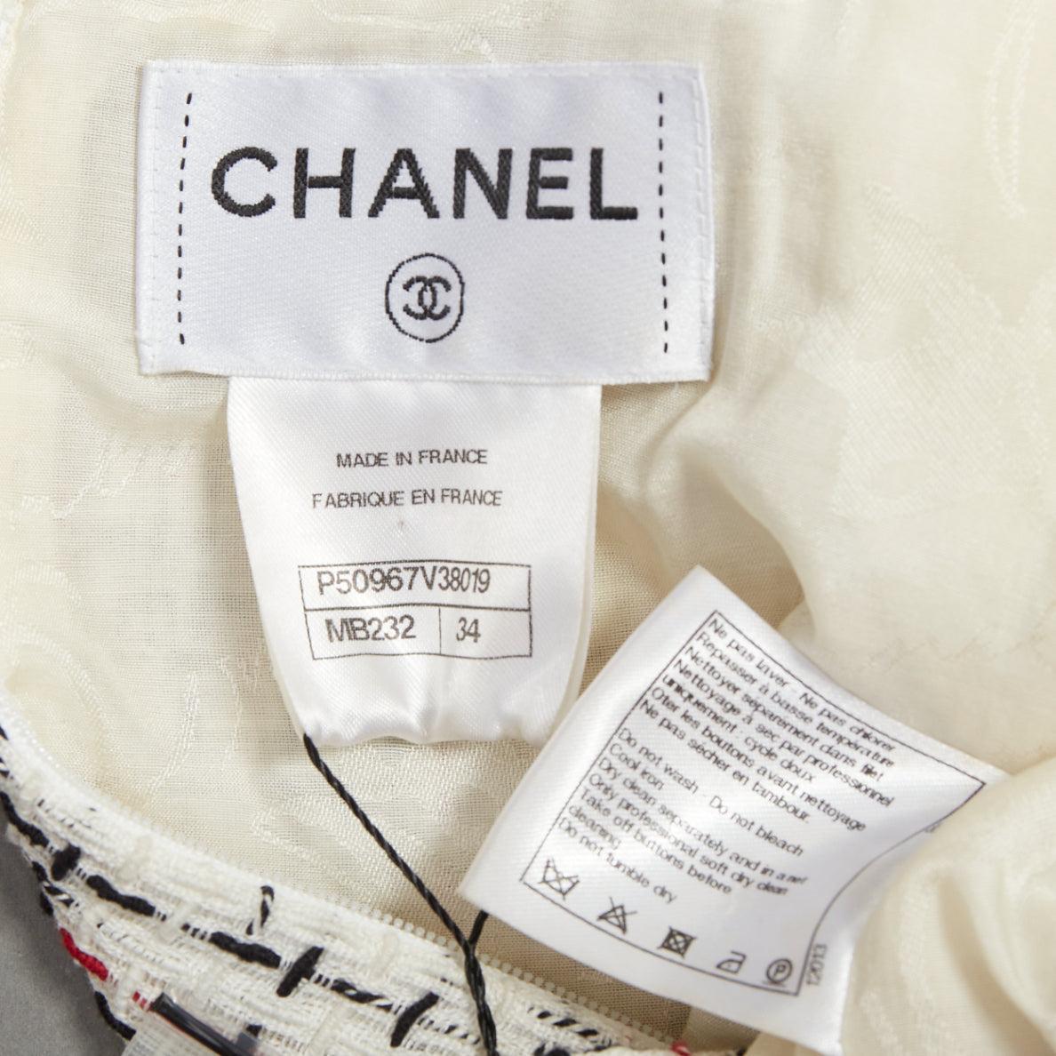 CHANEL 2015 cream red black cotton lattice tweed cap sleeve dress FR34 XS im Angebot 3